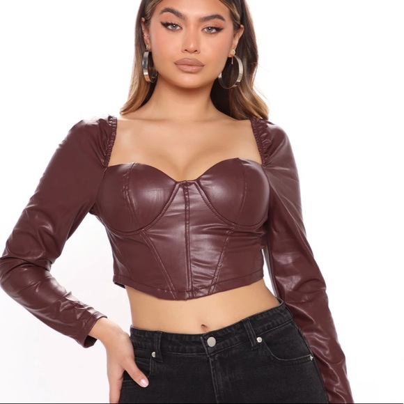 Fashion Nova Tops - Fashion Nova No bad angles pu top burgundy
